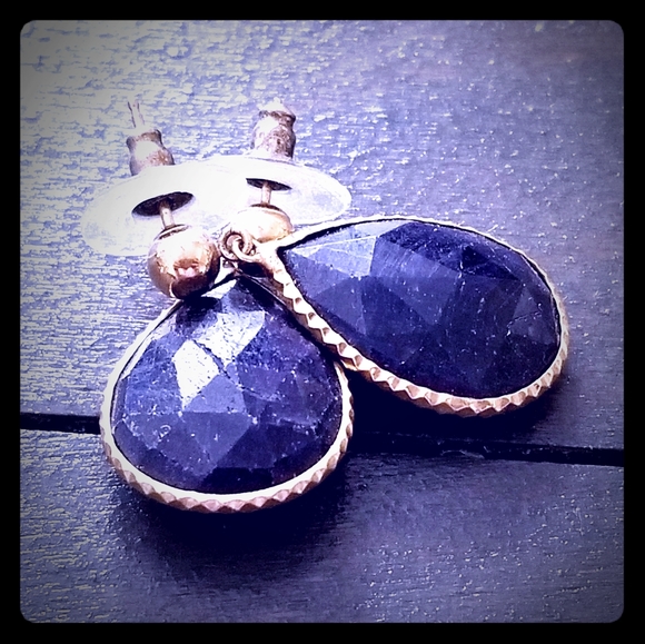Raw Sapphire and Gold Earrings
